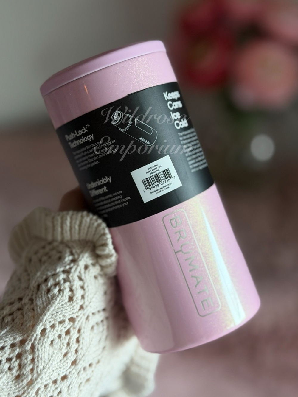 BruMate Hopsulator Slim Petal Pink Shimmer Glitter Can Cooler NWT